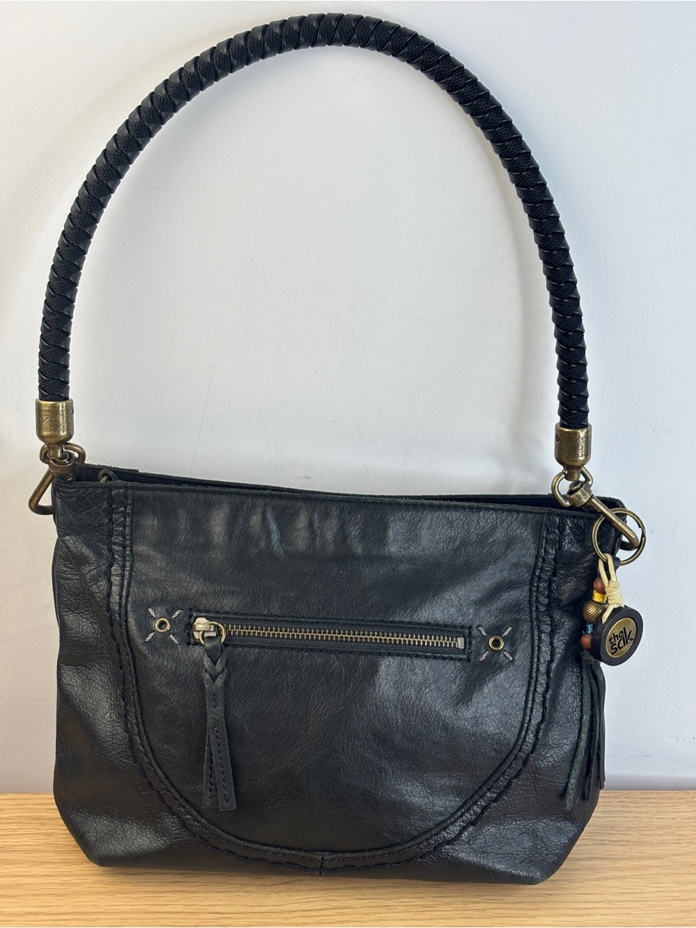 The Sak Indio Black Smooth‎ Leather Hobo Bag Braided Handle